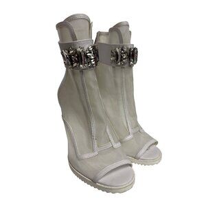 Karl Lagerfeld Blayze Women's Bootie Heeled Boot White Mesh Peep Toe Size 9